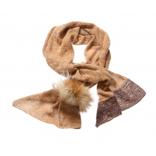 Cashmere blend and Mohair melange Throw with Fox fur rounded ribbon 